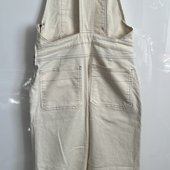 FRAME NWOT Cream Ecru Denim High Waist Flare Overalls Utility Jumpsuit, Size S - Picture 10 of 14